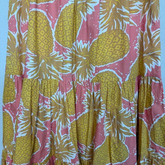 Women's Boden Tiered Pink‎ and Yellow Pineapple Tropical Midi Skirt Size 4P - Picture 4 of 7